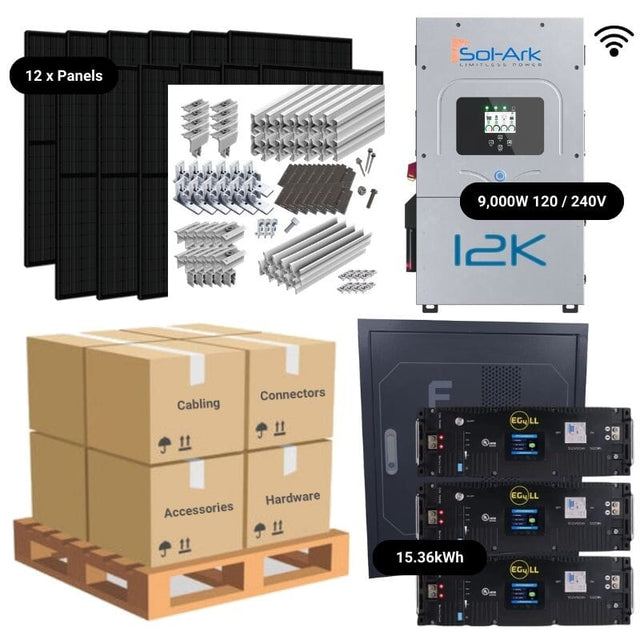 4.92kW Complete Solar Power System - Sol-Ark 12K + [14.3kWh-15.36kWh Lithium Battery Bank] + 12 x 410W Mono Solar Panels | Includes Schematic [BPK-MAX]