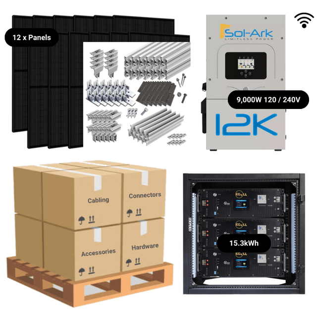 4.8kW Complete Solar Power System - Sol-Ark 12K + [14.3kWh-15.23kWh Lithium Battery Bank] + 12 x 400W Mono Solar Panels | Includes Schematic [BPK-MAX]