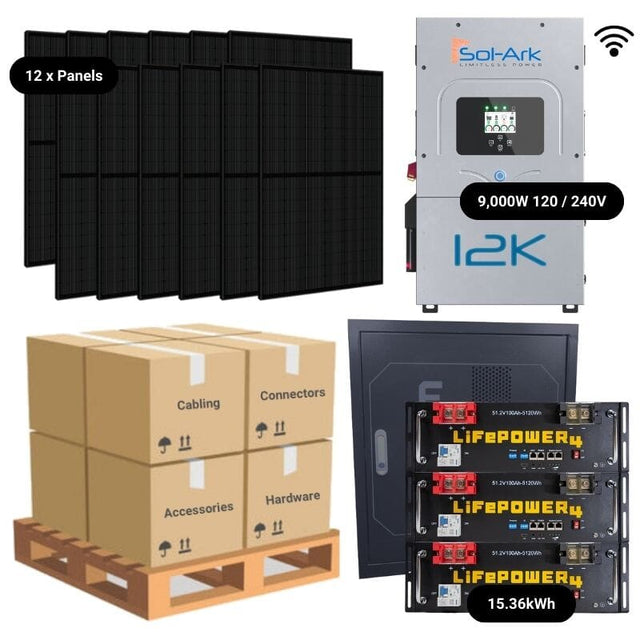 4.92kW Complete Solar Power System - Sol-Ark 12K + [14.3kWh-15.36kWh Lithium Battery Bank] + 12 x 410W Mono Solar Panels | Includes Schematic [BPK-MAX]