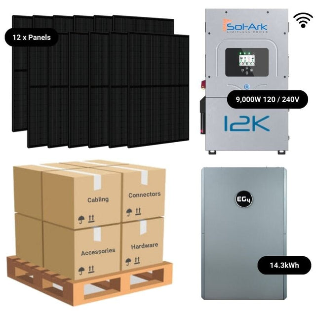 4.92kW Complete Solar Power System - Sol-Ark 12K + [14.3kWh-15.36kWh Lithium Battery Bank] + 12 x 410W Mono Solar Panels | Includes Schematic [BPK-MAX]