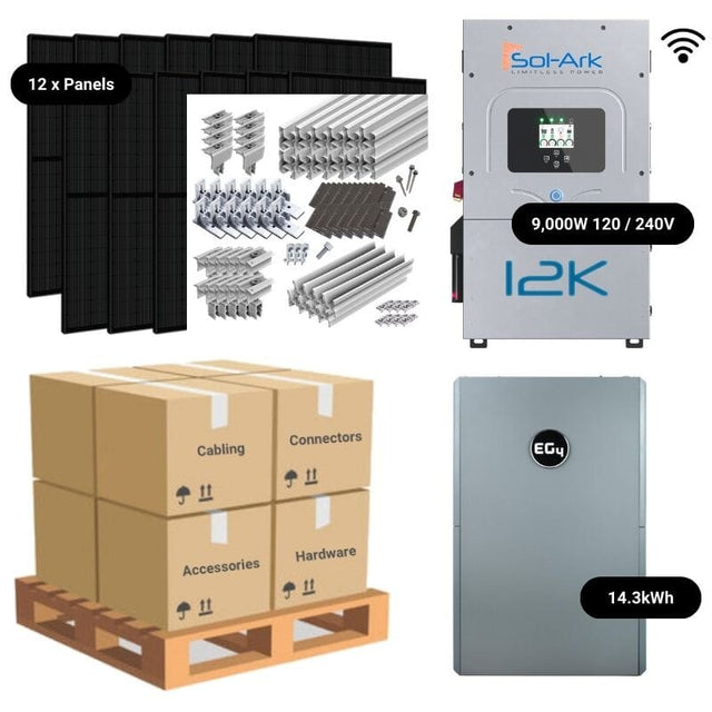 4.92kW Complete Solar Power System - Sol-Ark 12K + [14.3kWh-15.36kWh Lithium Battery Bank] + 12 x 410W Mono Solar Panels | Includes Schematic [BPK-MAX]