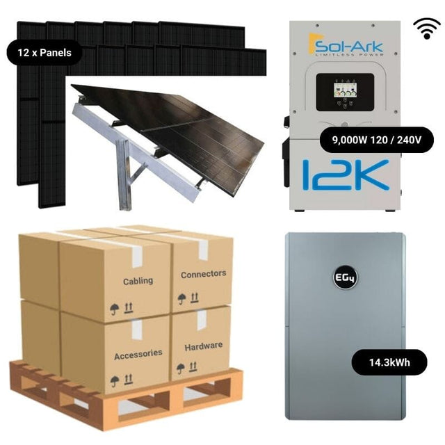 4.8kW Complete Solar Power System - Sol-Ark 12K + [14.3kWh-15.23kWh Lithium Battery Bank] + 12 x 400W Mono Solar Panels | Includes Schematic [BPK-MAX]