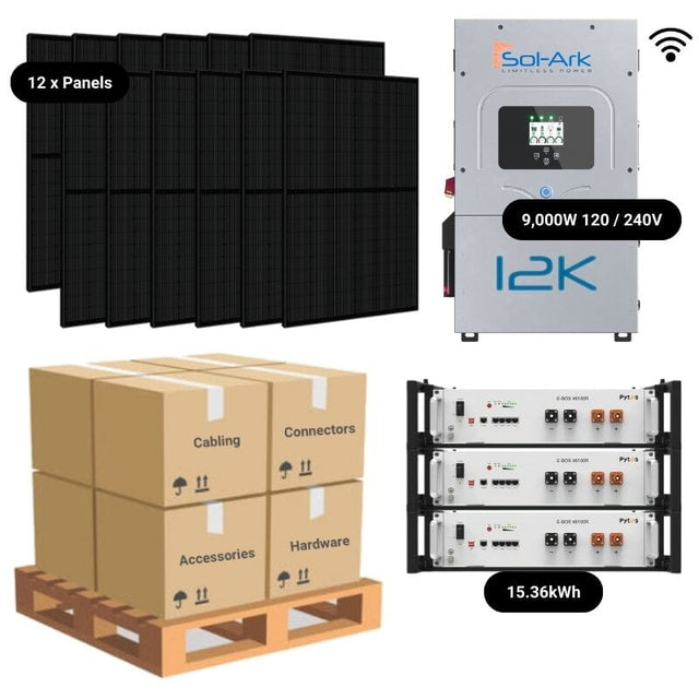 4.92kW Complete Solar Power System - Sol-Ark 12K + [14.3kWh-15.36kWh Lithium Battery Bank] + 12 x 410W Mono Solar Panels | Includes Schematic [BPK-MAX]