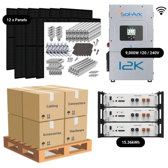 4.92kW Complete Solar Power System - Sol-Ark 12K + [14.3kWh-15.36kWh Lithium Battery Bank] + 12 x 410W Mono Solar Panels | Includes Schematic [BPK-MAX]