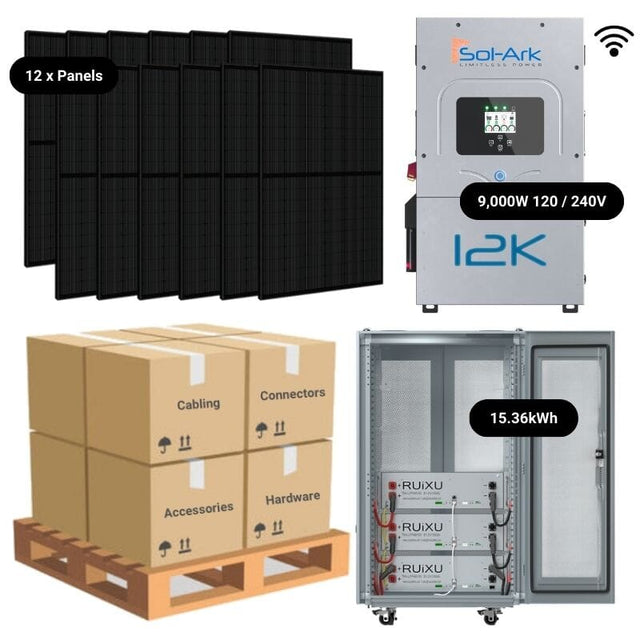 4.92kW Complete Solar Power System - Sol-Ark 12K + [14.3kWh-15.36kWh Lithium Battery Bank] + 12 x 410W Mono Solar Panels | Includes Schematic [BPK-MAX]