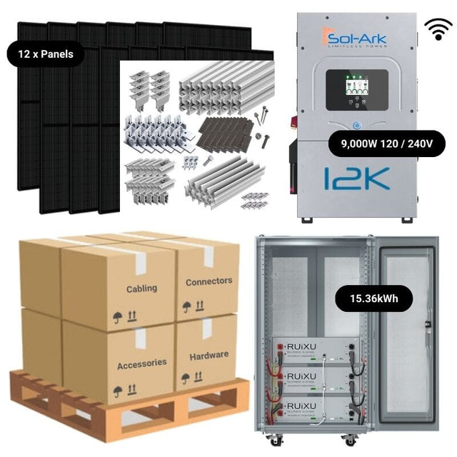 4.92kW Complete Solar Power System - Sol-Ark 12K + [14.3kWh-15.36kWh Lithium Battery Bank] + 12 x 410W Mono Solar Panels | Includes Schematic [BPK-MAX]