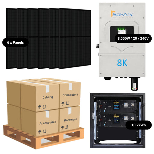 2.4kW Complete Solar Power System - Sol-Ark 8K 120/240V + [10.24kWh Lithium Battery Bank] + 6 x 400W Mono Solar Panels | Includes Schematic [BPK-PLUS]