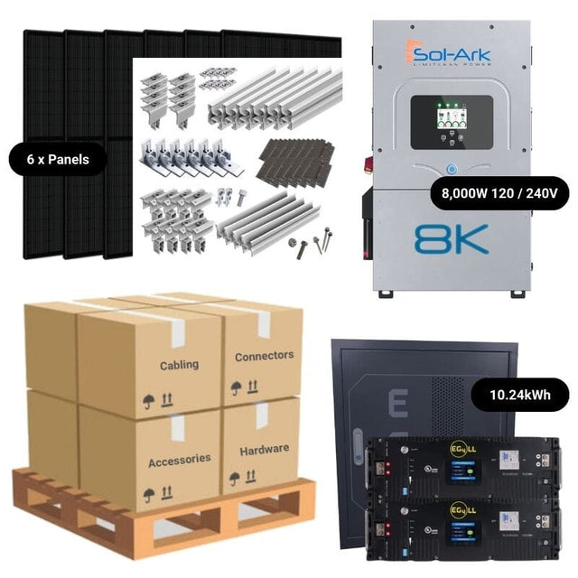 2.46kW Complete Solar Power System - Sol-Ark 8K 120/240V + [10.24kWh-14.3kWh Lithium Battery Bank] + 6 x 410W Mono Solar Panels | Includes Schematic [BPK-PLUS]