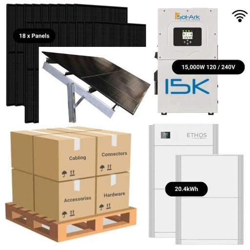 7.2kW Complete Solar Power System - Sol-Ark 15K + [20.4-23.5kWh Lithium Battery Bank] + 18 x 400W Mono Solar Panels | Includes Schematic [BPK-PRO]