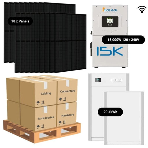 7.2kW Complete Solar Power System - Sol-Ark 15K + [20.4-23.5kWh Lithium Battery Bank] + 18 x 400W Mono Solar Panels | Includes Schematic [BPK-PRO]