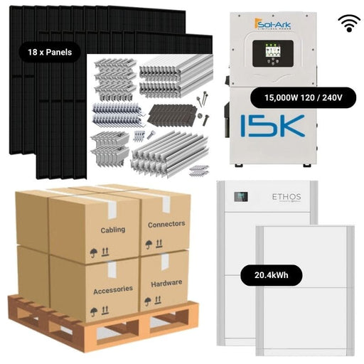 7.2kW Complete Solar Power System - Sol-Ark 15K + [20.4-23.5kWh Lithium Battery Bank] + 18 x 400W Mono Solar Panels | Includes Schematic [BPK-PRO]