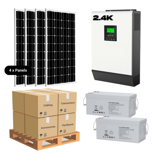 Complete Off-Grid Solar Kit - 2,400W 120V/24VDC [2.4-5.12kWh Battery Bank] + 4 x 200W Solar Panels | Off-Grid, Mobile, Backup [RPK-PLUS] - ShopSolar.com