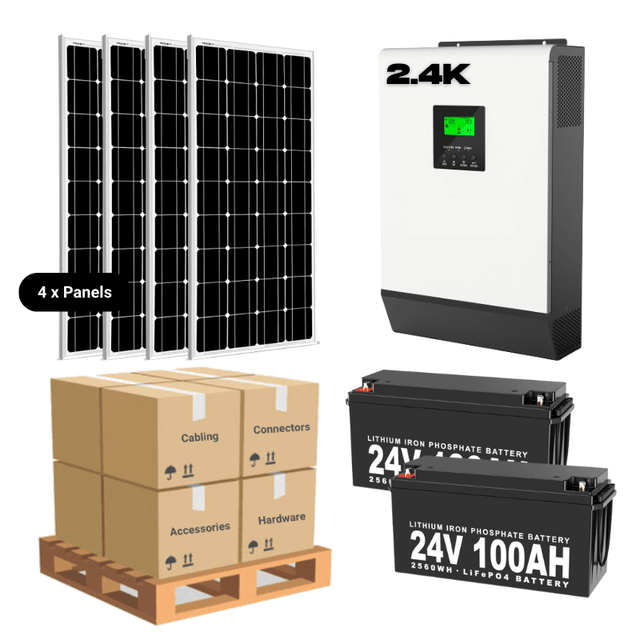 Complete Off-Grid Solar Kit - 2,400W 120V/24VDC [2.4-5.12kWh Battery Bank] + 4 x 200W Solar Panels | Off-Grid, Mobile, Backup [RPK-PLUS] - ShopSolar.com