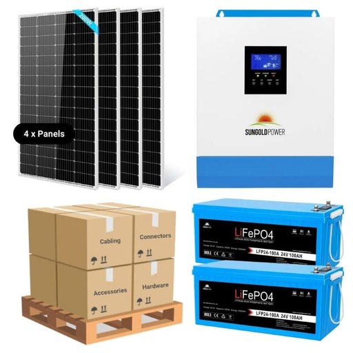 Complete Off-Grid Solar Kit - 3,000W 120V/24VDC [5.12-7.2kWh Battery Bank] + 4 x 200W Solar Panels | Off-Grid, Mobile, Backup [RPK-PLUS]