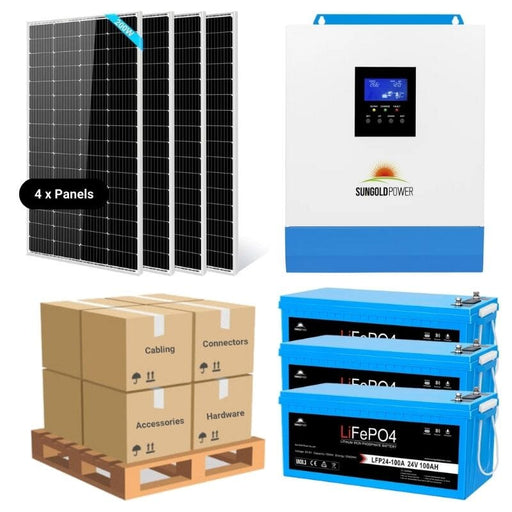 Complete Off-Grid Solar Kit - 3,000W 120V/24VDC [5.12-7.2kWh Battery Bank] + 4 x 200W Solar Panels | Off-Grid, Mobile, Backup [RPK-PLUS]