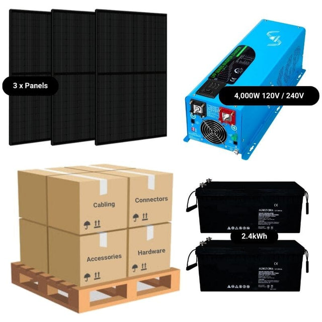 Complete Off-Grid Solar Kit - 4,000W 120/240V Output [2.4kWh-5.2kWh 12V Battery Bank] + 3 x 200W Mono Solar Panels | Off-Grid, Mobile, Backup [RPK-MAX] - ShopSolar.com