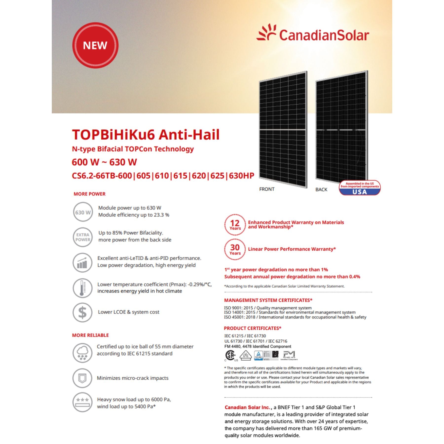 Canadian Solar 600W N-Type TOPCon Bifacial Solar Panel | Up to 720W Bifacial | CS6W-600TB-AG
