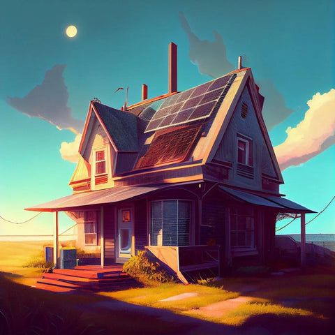 Cartoon house with solar panels on it