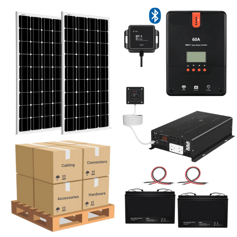 Complete Solar Panel Kit - 2,000W Pure Sine Inverter + [12V Battery Bank] +  2 x 200W Mono Solar Panels | Off-Grid, Mobile, Backup [LPK-PLUS]