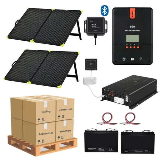 Complete Solar Panel Kit - 2,000W Pure Sine Inverter + [12V Battery Bank] + 2 x 200W Mono Solar Panels | Off-Grid, Mobile, Backup [LPK-PLUS]