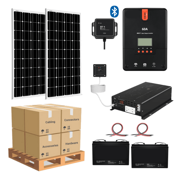 Complete Solar Panel Kit - 2,000W Pure Sine Inverter + [12V Battery Bank] + 2 x 200W Mono Solar Panels | Off-Grid, Mobile, Backup [LPK-PLUS] - ShopSolar.com