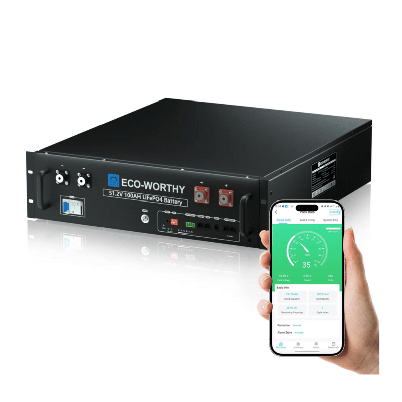 EcoWorthy 5.12kWh 51.2V Server Rack Battery | 3U | w/ Bluetooth & WiFi | 10-Year Warranty - ShopSolar: Complete Solar Kits + Lifetime Customer Support