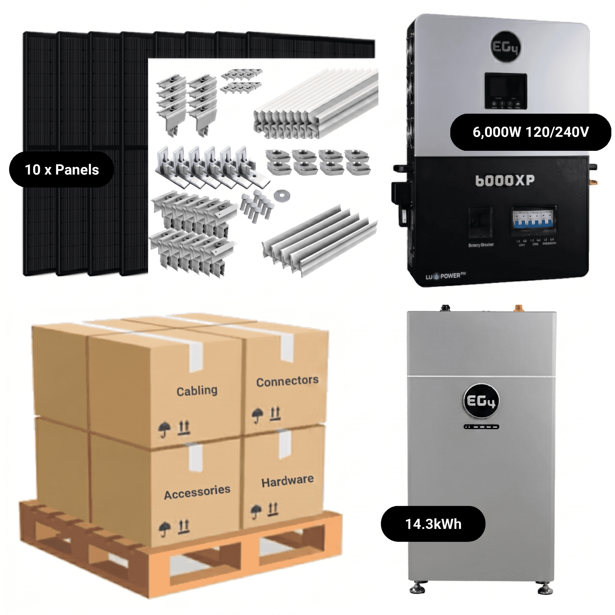 4.4kW Complete Solar Kit - EG4 6000XP Inverter - 10-16kWh Lithium Batt ...