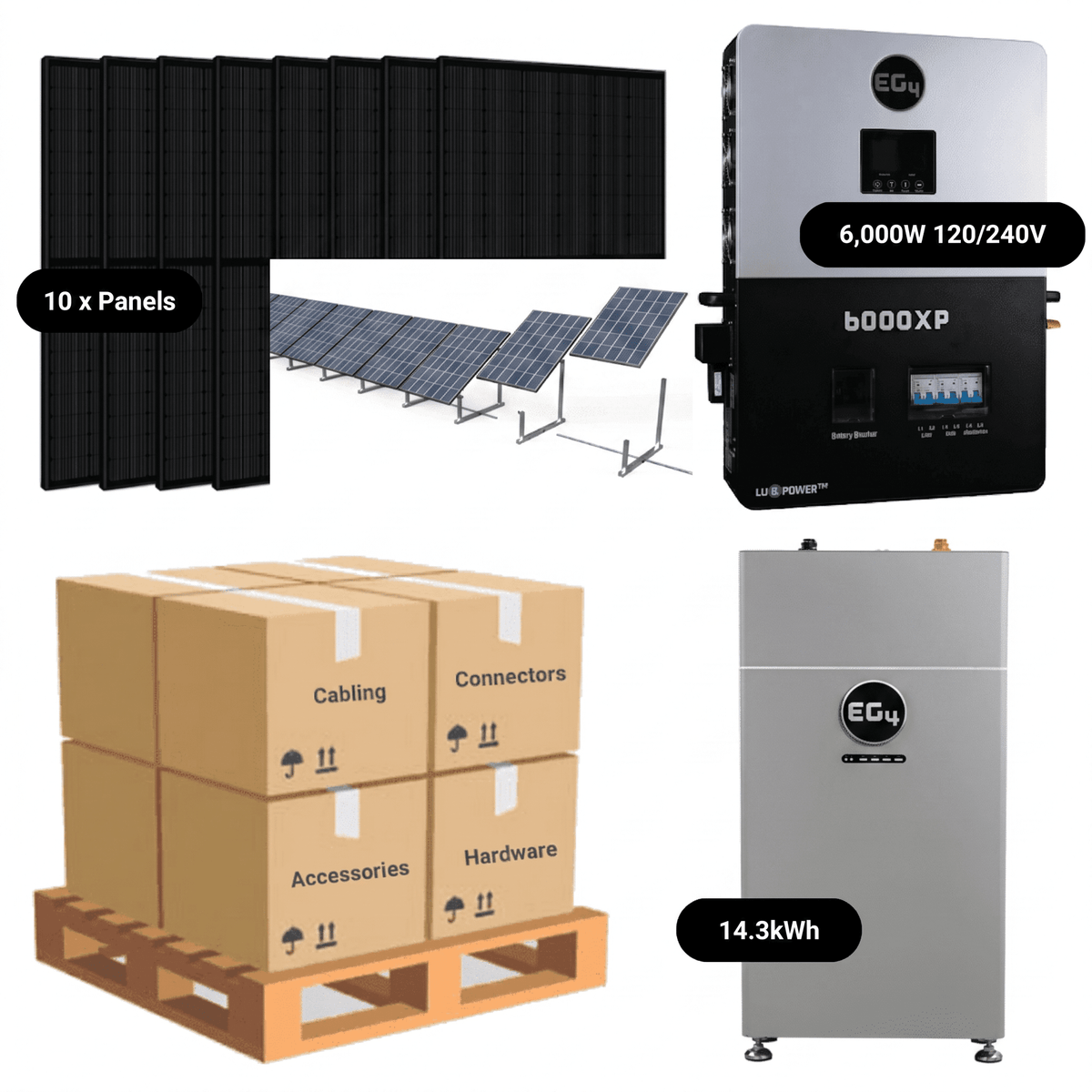 4.4kW Complete Solar Kit - EG4 6000XP Inverter - 10-16kWh Lithium Battery [PRIME PLUS]