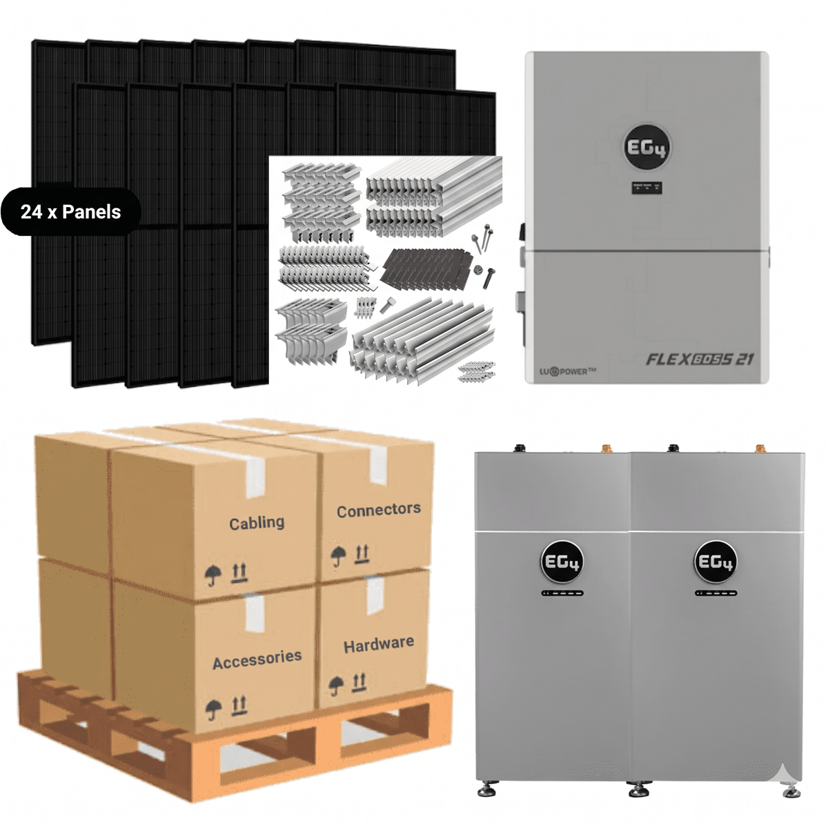 10.6kW Complete Solar Kit - EG4 FlexBoss21 Inverter - 20-32kWh Lithium Battery [SELECT MAX]