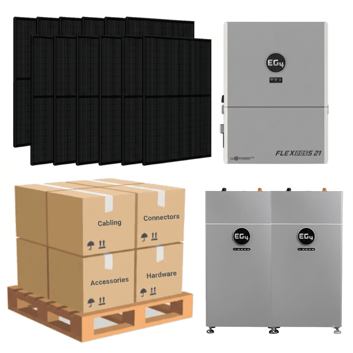 10.6kW Complete Solar Kit - EG4 FlexBoss21 Inverter - 20-32kWh Lithium Battery [SELECT MAX]