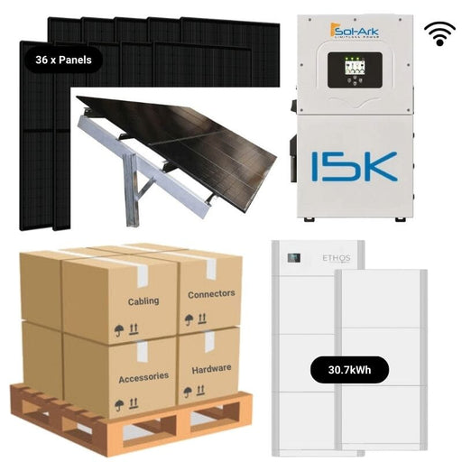 14.4kW Complete Solar Power System - Sol-Ark 15K + [28.6kWh-30.72kWh Lithium Battery Bank] + 36 x 400W Mono Solar Panels | Includes Schematic [HPK-MAX]