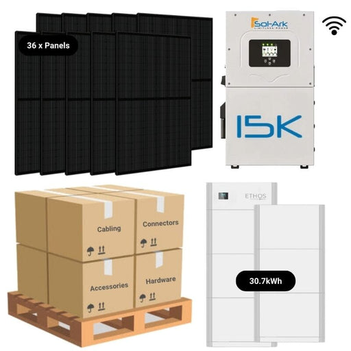 14.4kW Complete Solar Power System - Sol-Ark 15K + [28.6kWh-30.72kWh Lithium Battery Bank] + 36 x 400W Mono Solar Panels | Includes Schematic [HPK-MAX]