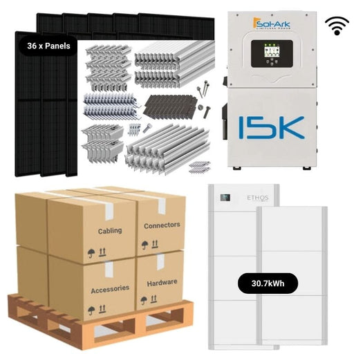 14.4kW Complete Solar Power System - Sol-Ark 15K + [28.6kWh-30.72kWh Lithium Battery Bank] + 36 x 400W Mono Solar Panels | Includes Schematic [HPK-MAX]