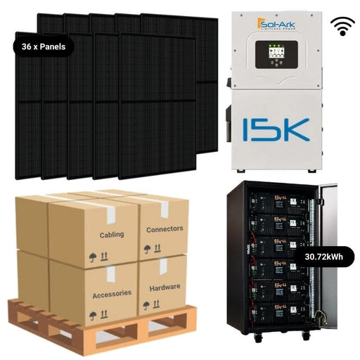 14.4kW Complete Solar Power System - Sol-Ark 15K + [28.6kWh-30.72kWh Lithium Battery Bank] + 36 x 400W Mono Solar Panels | Includes Schematic [HPK-MAX]