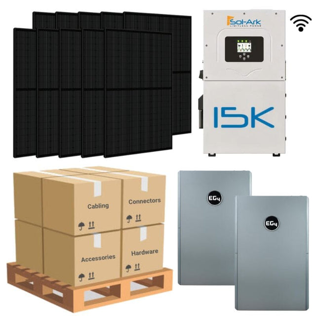 14.4kW Complete Solar Power System - Sol-Ark 15K + [28.6kWh-30.72kWh Lithium Battery Bank] + 36 x 400W Mono Solar Panels | Includes Schematic [HPK-MAX] - ShopSolar.com