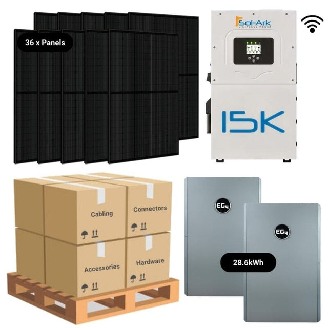 14.4kW Complete Solar Power System - Sol-Ark 15K + [28.6kWh-30.72kWh Lithium Battery Bank] + 36 x 400W Mono Solar Panels | Includes Schematic [HPK-MAX]