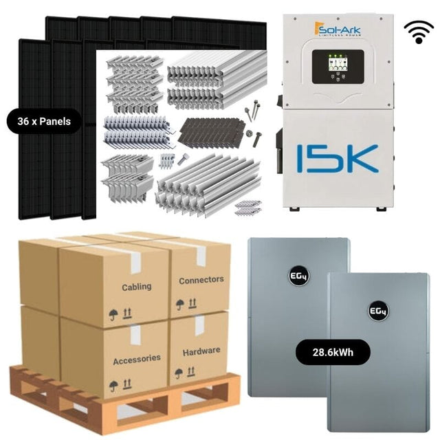 14.4kW Complete Solar Power System - Sol-Ark 15K + [28.6kWh-30.72kWh Lithium Battery Bank] + 36 x 400W Mono Solar Panels | Includes Schematic [HPK-MAX]