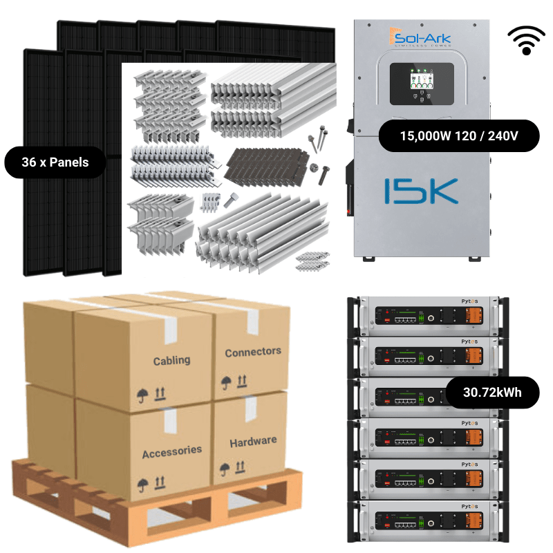 6 x PYTES V5 Server Rack [30.72kWh] - Code Compliant - Premium - Closed Loop / Roof Rack - Standard [IronRidge]