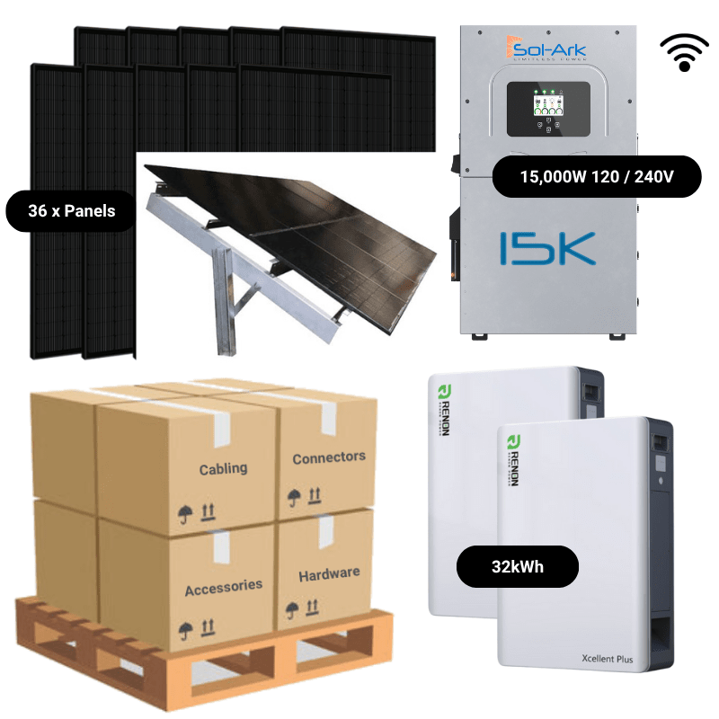 15.8kW Complete Solar Kit - Sol-Ark 15K Inverter - 28-32kWh Lithium Battery [ELITE MAX]