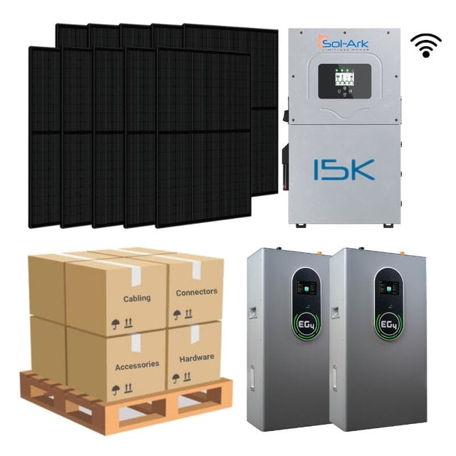 14.76kW Complete Solar Power System - Sol-Ark 15K + [28.6kWh-30.72kWh Lithium Battery Bank] + 36 x 410W Mono Solar Panels | Includes Schematic [HPK-MAX] - ShopSolar.com