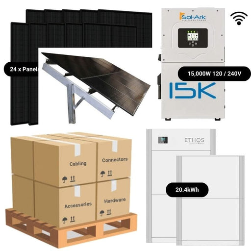 9.6kW Complete Solar Power System - Sol-Ark 15K + [20.4kWh Lithium Battery Bank] + 24 x 400W Mono Solar Panels | Includes Schematic [HPK-PLUS]