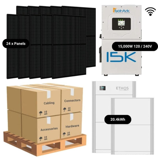 9.6kW Complete Solar Power System - Sol-Ark 15K + [20.4kWh Lithium Battery Bank] + 24 x 400W Mono Solar Panels | Includes Schematic [HPK-PLUS]