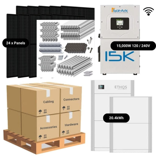 9.6kW Complete Solar Power System - Sol-Ark 15K + [20.4kWh Lithium Battery Bank] + 24 x 400W Mono Solar Panels | Includes Schematic [HPK-PLUS]