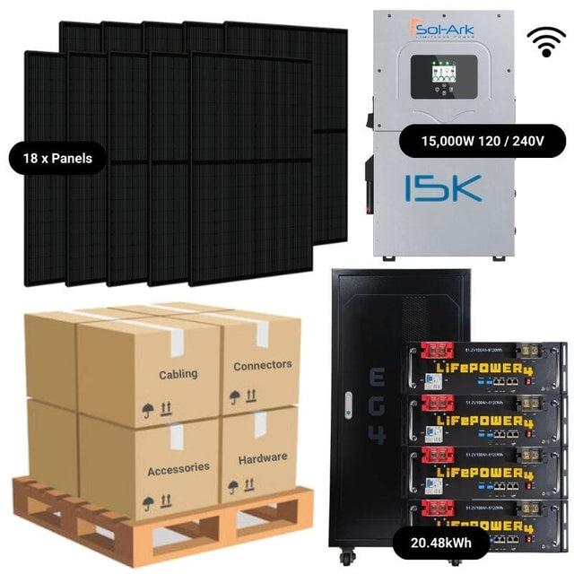 7.38kW Complete Solar Power System - Sol-Ark 15K + [20.48kWh - 28.6kWh Lithium Battery Bank] + 18 x 410W Mono Solar Panels | Includes Schematic [HPK-PLUS]