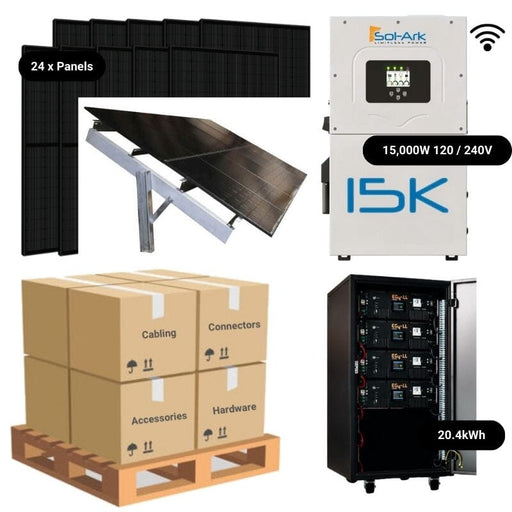 9.6kW Complete Solar Power System - Sol-Ark 15K + [20.4kWh Lithium Battery Bank] + 24 x 400W Mono Solar Panels | Includes Schematic [HPK-PLUS]