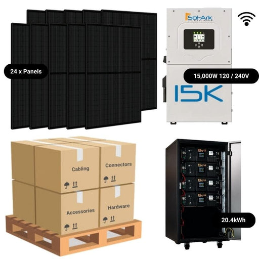 9.6kW Complete Solar Power System - Sol-Ark 15K + [20.4kWh Lithium Battery Bank] + 24 x 400W Mono Solar Panels | Includes Schematic [HPK-PLUS]