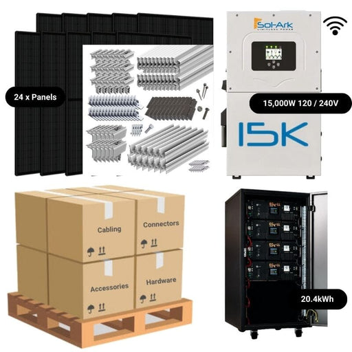 9.6kW Complete Solar Power System - Sol-Ark 15K + [20.4kWh Lithium Battery Bank] + 24 x 400W Mono Solar Panels | Includes Schematic [HPK-PLUS]