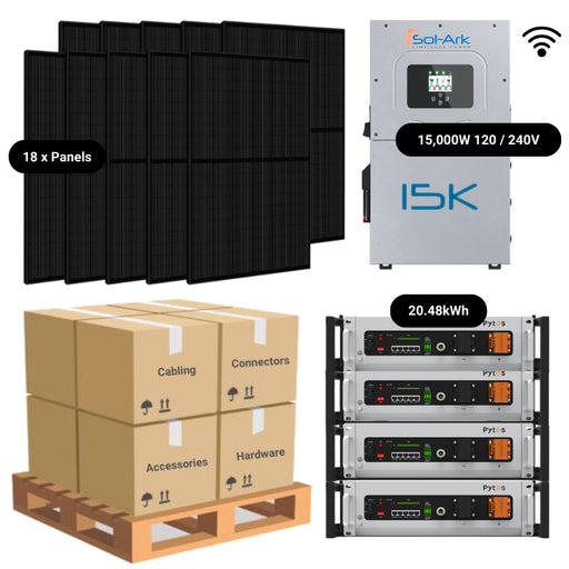 7.38kW Complete Solar Power System - Sol-Ark 15K + [20.48kWh - 28.6kWh Lithium Battery Bank] + 18 x 410W Solar Panels + Setup Schematic [HPK-PLUS] - ShopSolar: Complete Solar Kits + Lifetime Customer Support