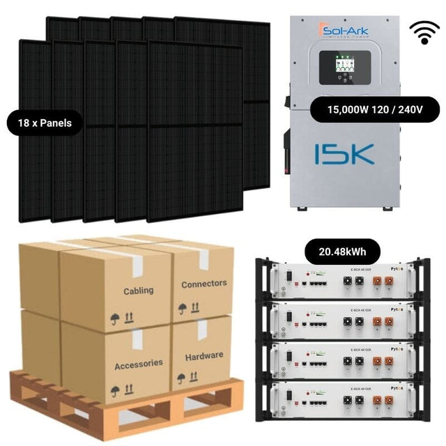 7.38kW Complete Solar Power System - Sol-Ark 15K + [20.48kWh - 28.6kWh Lithium Battery Bank] + 18 x 410W Mono Solar Panels | Includes Schematic [HPK-PLUS]