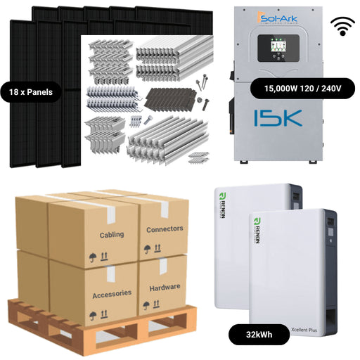 7.38kW Complete Solar Power System - Sol-Ark 15K + [20.48kWh - 28.6kWh Lithium Battery Bank] + 18 x 410W Solar Panels + Setup Schematic [HPK-PLUS]
